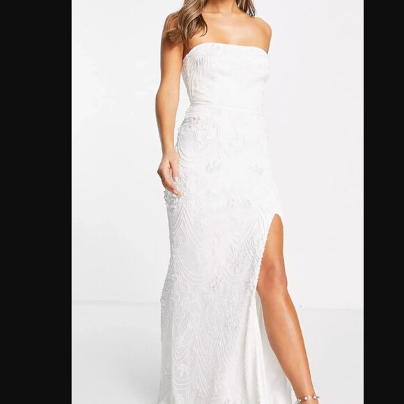 NWT - Lace & Beads Bridal Embellished Bandeau Maxi Dress - Size UK 10 / US Small - Picture 3 of 16